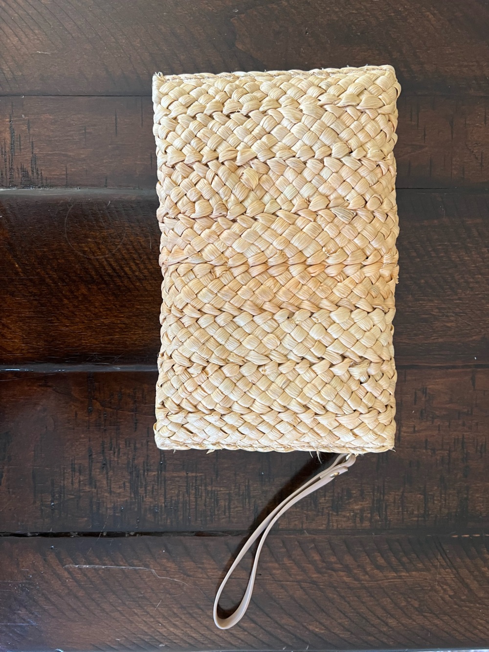 Natural Woven Straw Wristlet Clutch with Strap - Picture 7 of 8